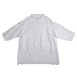 Lands End Blouse Womens 24 White Linen Boho Relaxed Eyelet Lace Scalloped Tunic